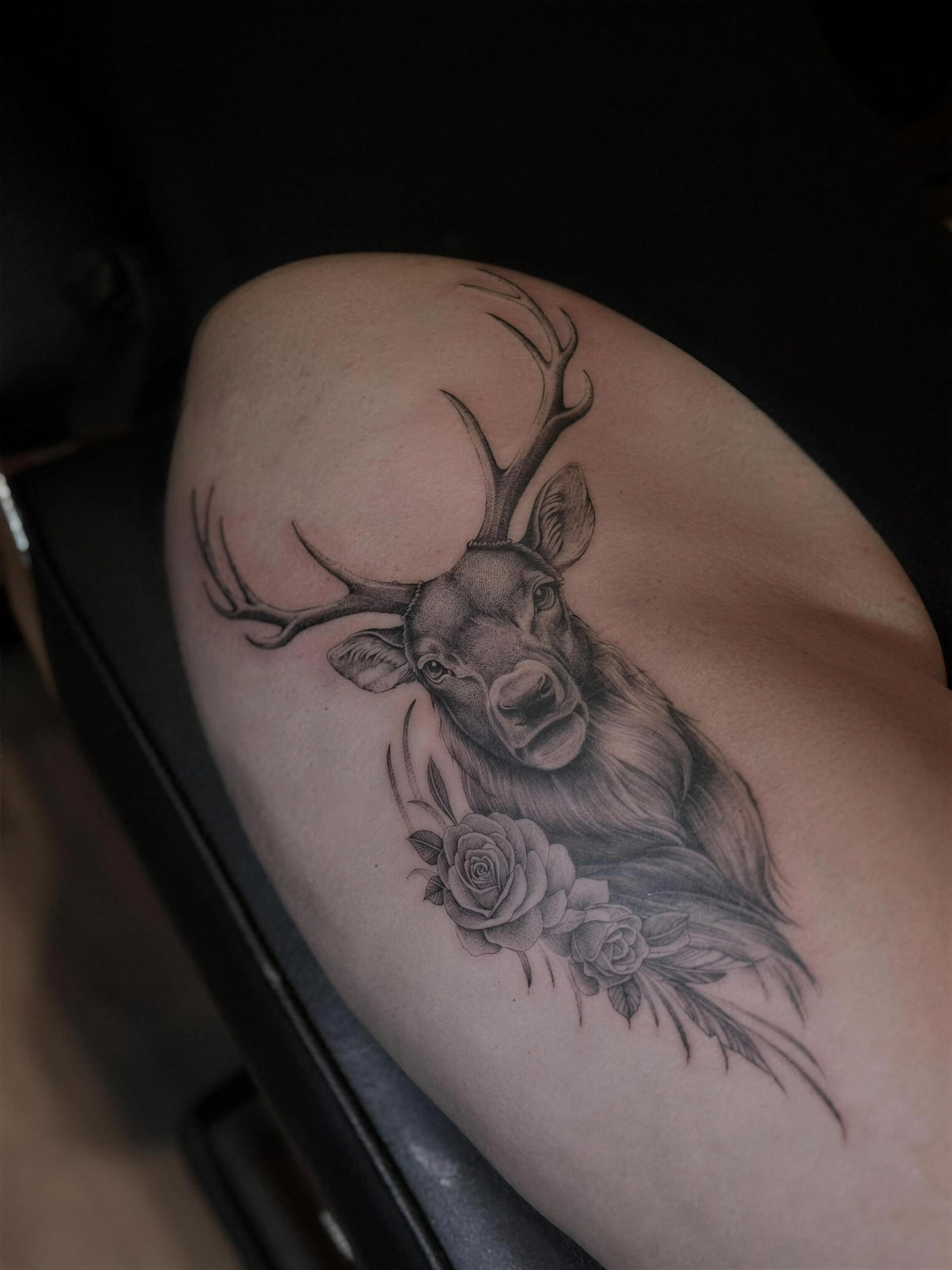 Tierliebe — Hirsch mit Rosen, Oberschenkel